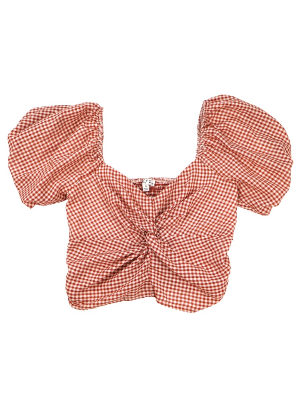 Rabbit Rose Red White Gingham Puff Sleeve Crop Top Size Small Cottagecore
